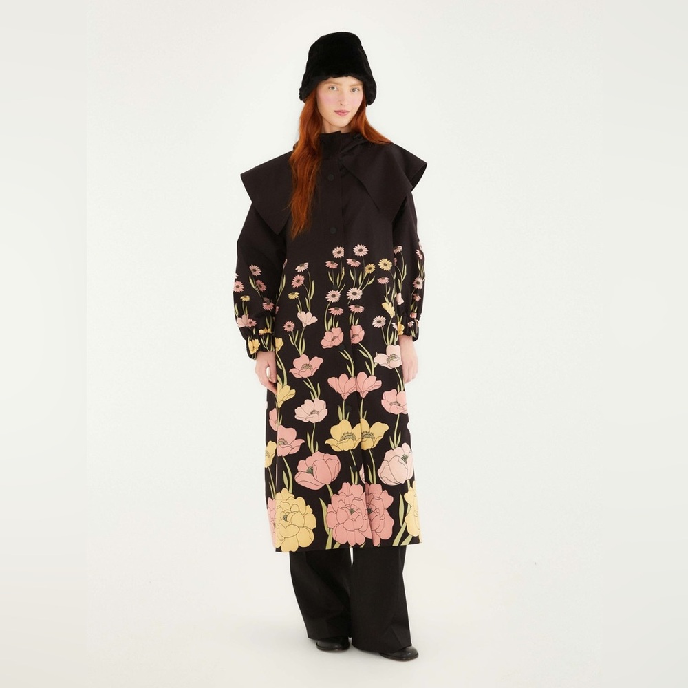 Farm Rio Black Growing Flowers Raincoat
